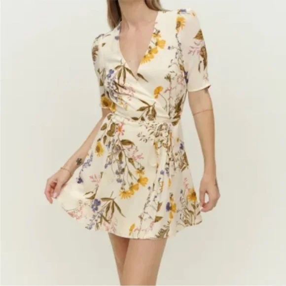 Reformation floral mini boho wrap dress